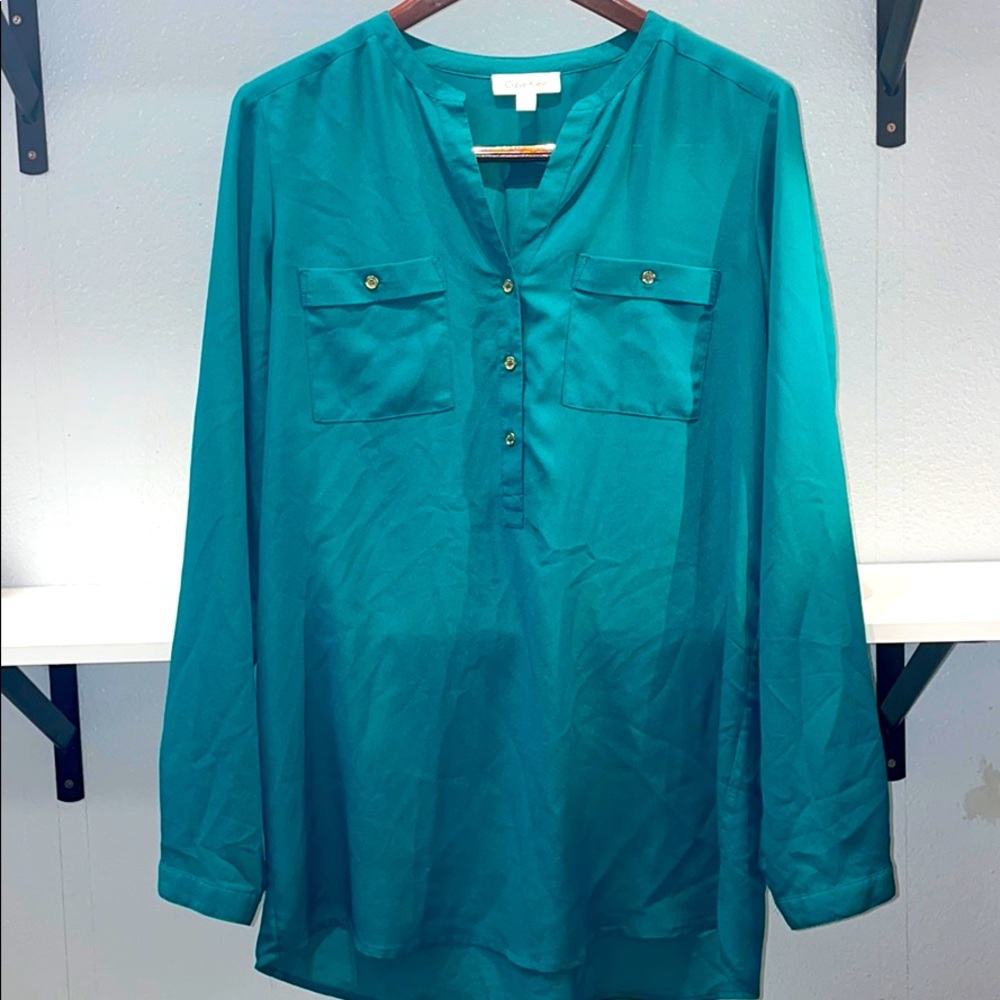 Calvin Klein Teal Half-Buttoned Tunic